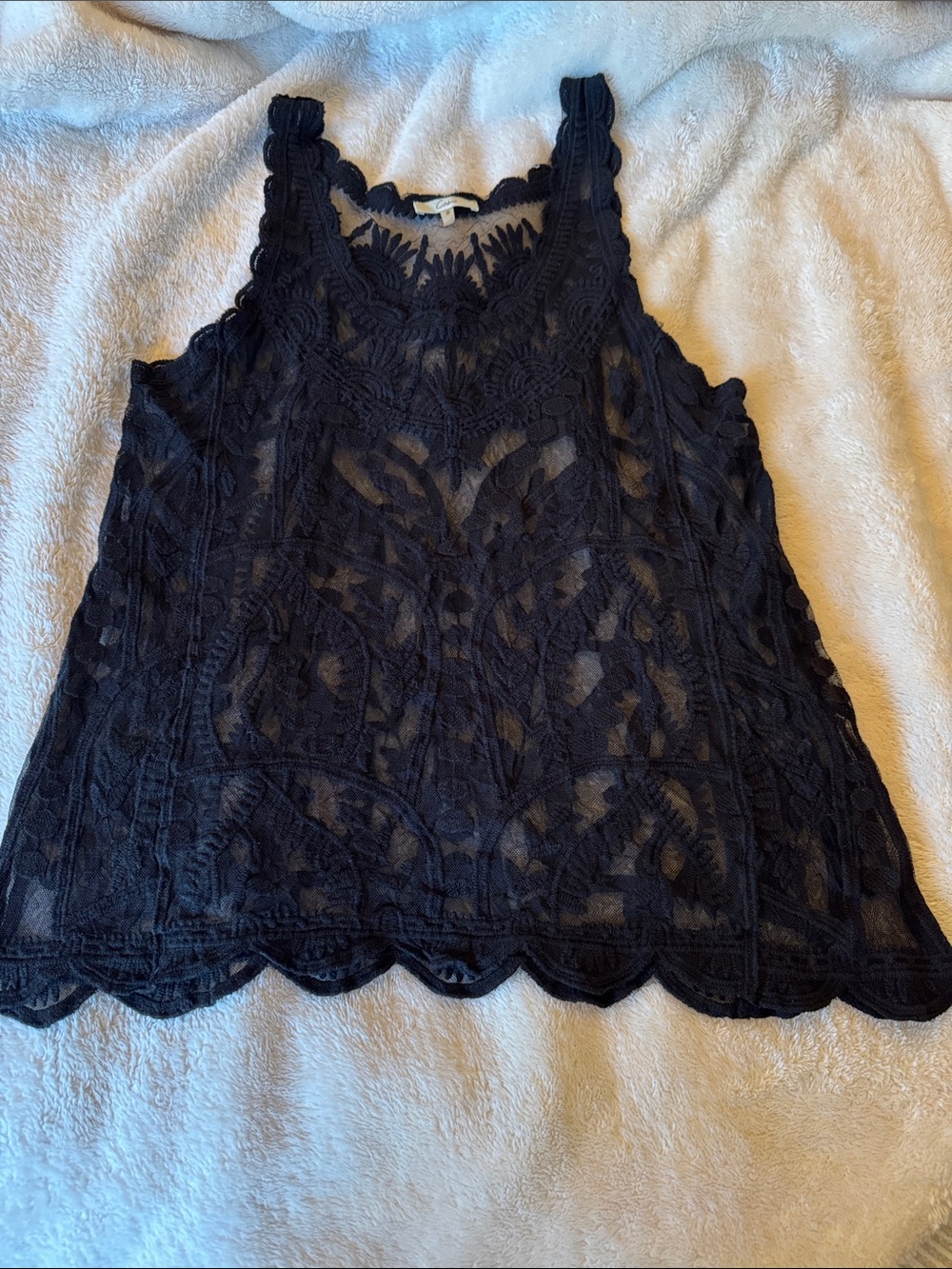 Lace Overlay Sleeveless Tank Top - Black